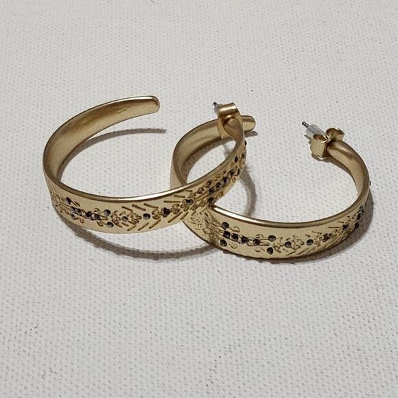 Lucky Brand Jewelry - Lucky brand jeweled‎ scrolled Gold Tone hoop earrings new!!!